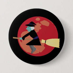 Badge Rond 7,6 Cm Sorcière volant la nuit