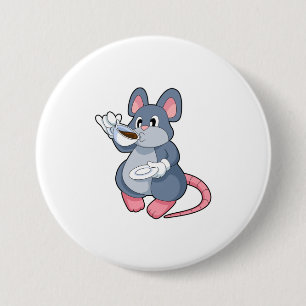 Badge Rond 7,6 Cm Souris avec Café Cup