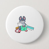 Badge Rond 7,6 Cm Souris comme coiffeur avec ciseaux et comble (Devant)