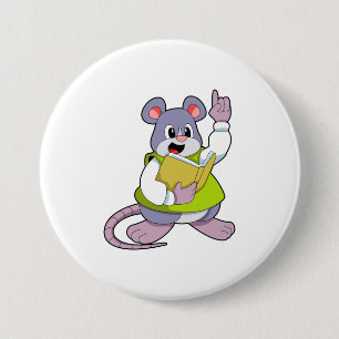 Badge Rond 7,6 Cm Souris comme enseignant avec livre