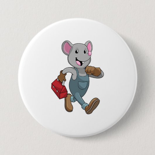 Badge Rond 7,6 Cm Souris comme homme de main avec Boîte à outils (Devant)