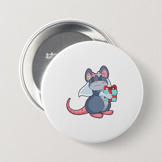 Badge Rond 7,6 Cm Souris comme mariée avec voile & cadeau.PNG (Devant & derrière)