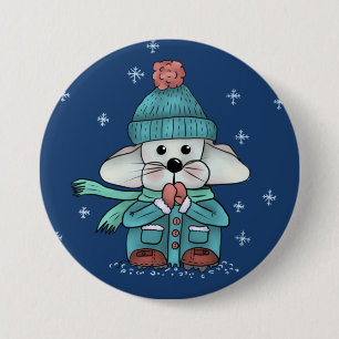 Badge Rond 7,6 Cm Souris dans la neige