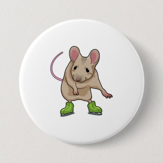 Badge Rond 7,6 Cm Souris Patinage sur glace Patins sur glace (Devant)