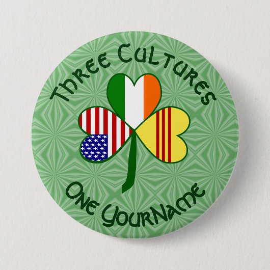 Badge Rond 7,6 Cm South Vietnam Irish American Flags Nom du Shamrock (Devant)
