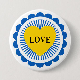 Badge Rond 7,6 Cm Soutien à l'Ukraine Cœur Jaune Bleu
