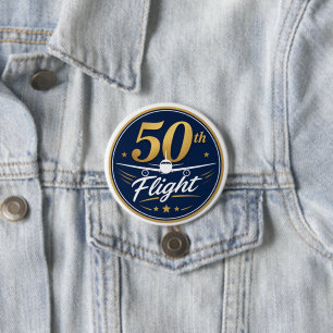 Badge Rond 7,6 Cm souvenir de voyage en avion d'or 50e vol