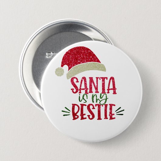 Badge Rond 7,6 Cm Sparkling Père Noël Bestie Funny Noël (Devant & derrière)