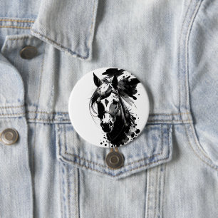 Badge Rond 7,6 Cm Spirit Pony 3 Noir & Blanc