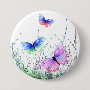 Badge Rond 7,6 Cm Spring Joy - Papillons colorés volant dans la nat