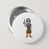 Badge Rond 7,6 Cm Squelette comme coiffeur avec ciseaux (Devant & derrière)