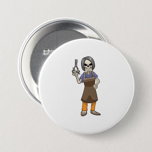 Badge Rond 7,6 Cm Squelette comme coiffeur avec ciseaux (Devant & derrière)