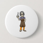 Badge Rond 7,6 Cm Squelette comme coiffeur avec ciseaux (Devant)