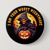 Badge Rond 7,6 Cm Squelette effrayant avec Halloween Citrouille (Devant)