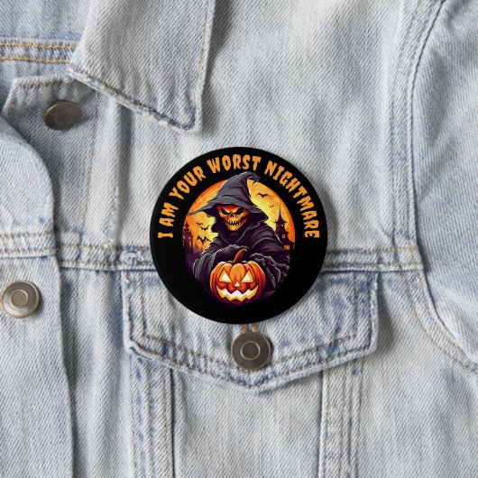 Badge Rond 7,6 Cm Squelette effrayant avec Halloween Citrouille (En situation)