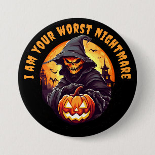Badge Rond 7,6 Cm Squelette effrayant avec Halloween Citrouille