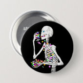 Badge Rond 7,6 Cm Squelette Manger Halloween Candy (Devant & derrière)