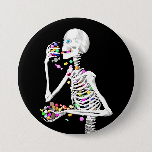 Badge Rond 7,6 Cm Squelette Manger Halloween Candy (Devant)