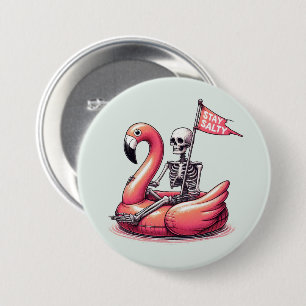 Badge Rond 7,6 Cm Squelette Sarcastique sur Flamant rose - Séjour Sa