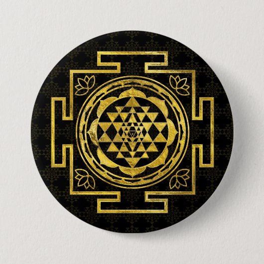 Badge Rond 7,6 Cm Sri d'or Yantra/Sri Chakra (Devant)