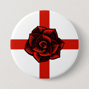Badge Rond 7,6 Cm St. George's Day, Drapeau d'Angleterre, Rose rouge