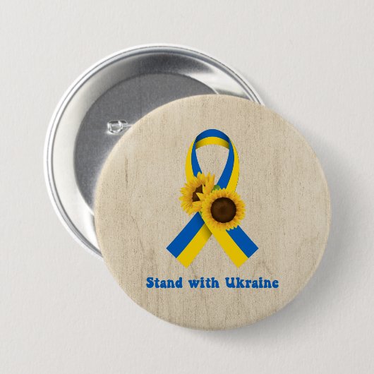 Badge Rond 7,6 Cm Stand With Ukraine Support Ribbon (Devant & derrière)