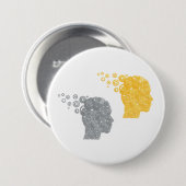 Badge Rond 7,6 Cm Steampunk Brain Power Cogwheel Heads (Devant & derrière)
