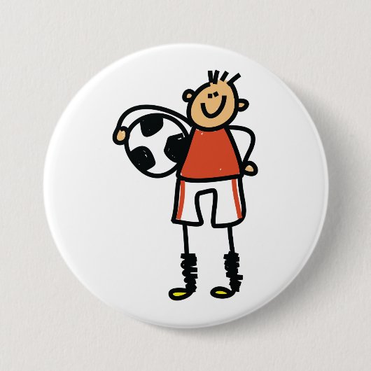 Badge Rond 7,6 Cm Stick Figure Soccer Boy Football Player (Devant)