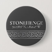 Badge Rond 7,6 Cm Stonehenge Latitude Longitude foncé (Devant)