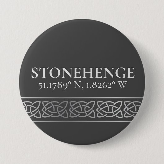 Badge Rond 7,6 Cm Stonehenge Latitude Longitude foncé (Devant)