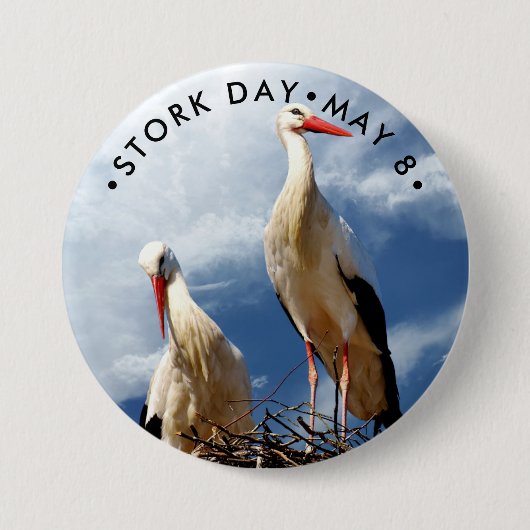 Badge Rond 7,6 Cm Stork Day, cigogne blanche (Devant)