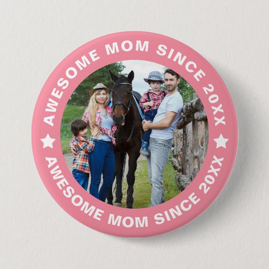 Badge Rond 7,6 Cm Super Maman Depuis 20XX Modern Photo Simple (Devant)