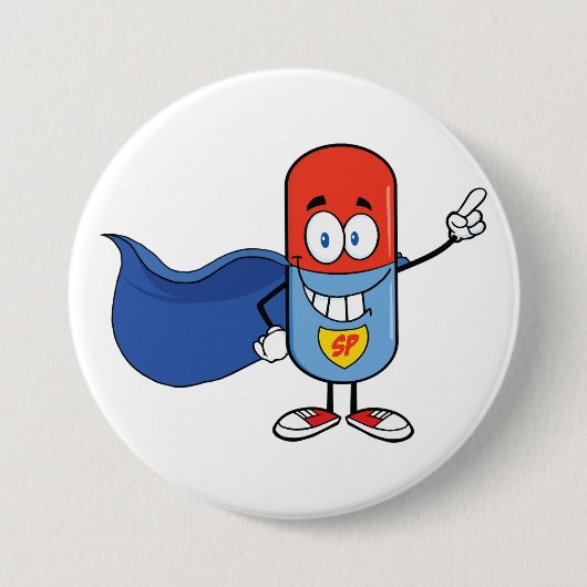 Badge Rond 7,6 Cm Super Pill Cartoon Hero Character (Devant)