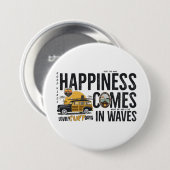 Badge Rond 7,6 Cm Surf Van Beach Quote Happiness Comes in Waves (Devant & derrière)