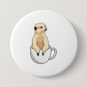 Badge Rond 7,6 Cm Suricate avec une tasse de café