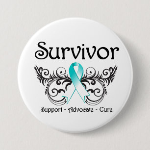 Badge Rond 7,6 Cm Survivant Deco floral de cancer du col de l'utérus