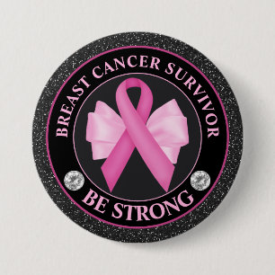 Badge Rond 7,6 Cm Survivante du cancer du sein – Ruban rose et nœud 