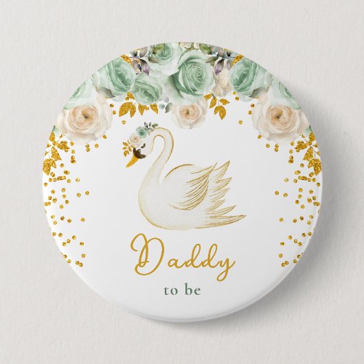 Badge Rond 7,6 Cm Swan Sage Green et Gold Roses papa à être (Devant)