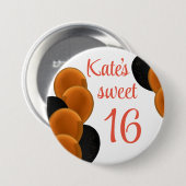 Badge Rond 7,6 Cm Sweet 16 Orange Noir Simple (Devant & derrière)