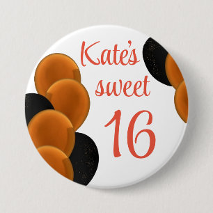 Badge Rond 7,6 Cm Sweet 16 Orange Noir Simple