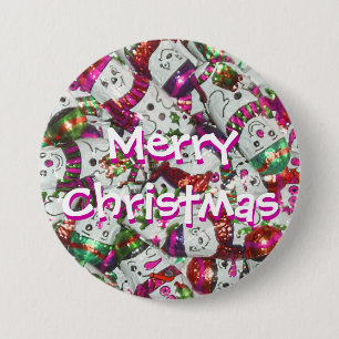 Badge Rond 7,6 Cm Sweet Snowmen rose Joyeux bouton de Noël