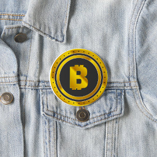 Badge Rond 7,6 Cm Symbole Bitcoin doré Monnaie numérique