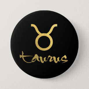 Badge Rond 7,6 Cm Symbole de zodiaque de Taureau de feuille d'or de