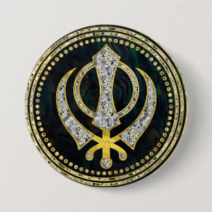 Badge Rond 7,6 Cm Symbole décoratif de Khanda avec les pierres