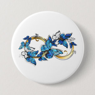 Badge Rond 7,6 Cm Symbole infini de papillons Morpho bleus
