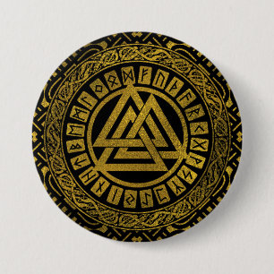 Badge Rond 7,6 Cm Symbole métallique de Valknut d'or sur le motif