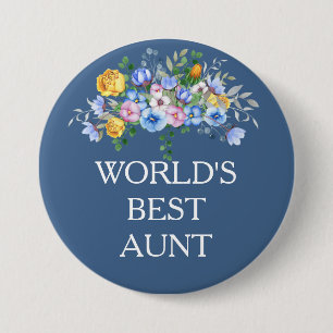 Badge Rond 7,6 Cm Tante Florale Rose Jaune Bleu Meilleure