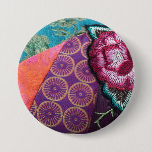 Badge Rond 7,6 Cm Tapisserie colorée bohème gitane Rose