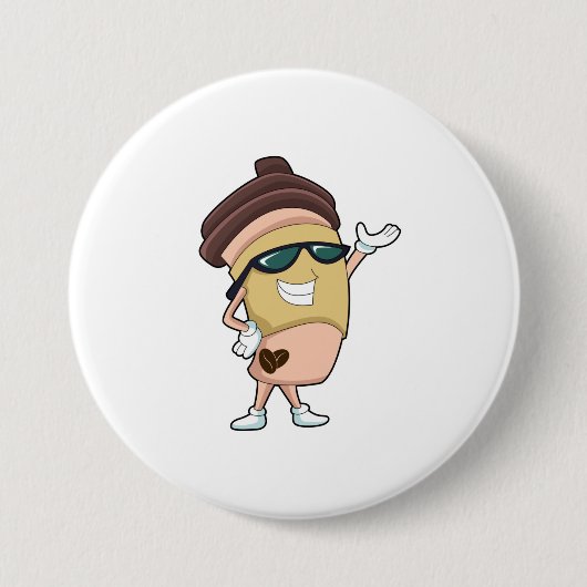 Badge Rond 7,6 Cm Tasse à café avec lunettes de soleil (Devant)