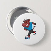 Badge Rond 7,6 Cm Taureau à Patinage en ligne avec Patins à rouleaux (Devant & derrière)